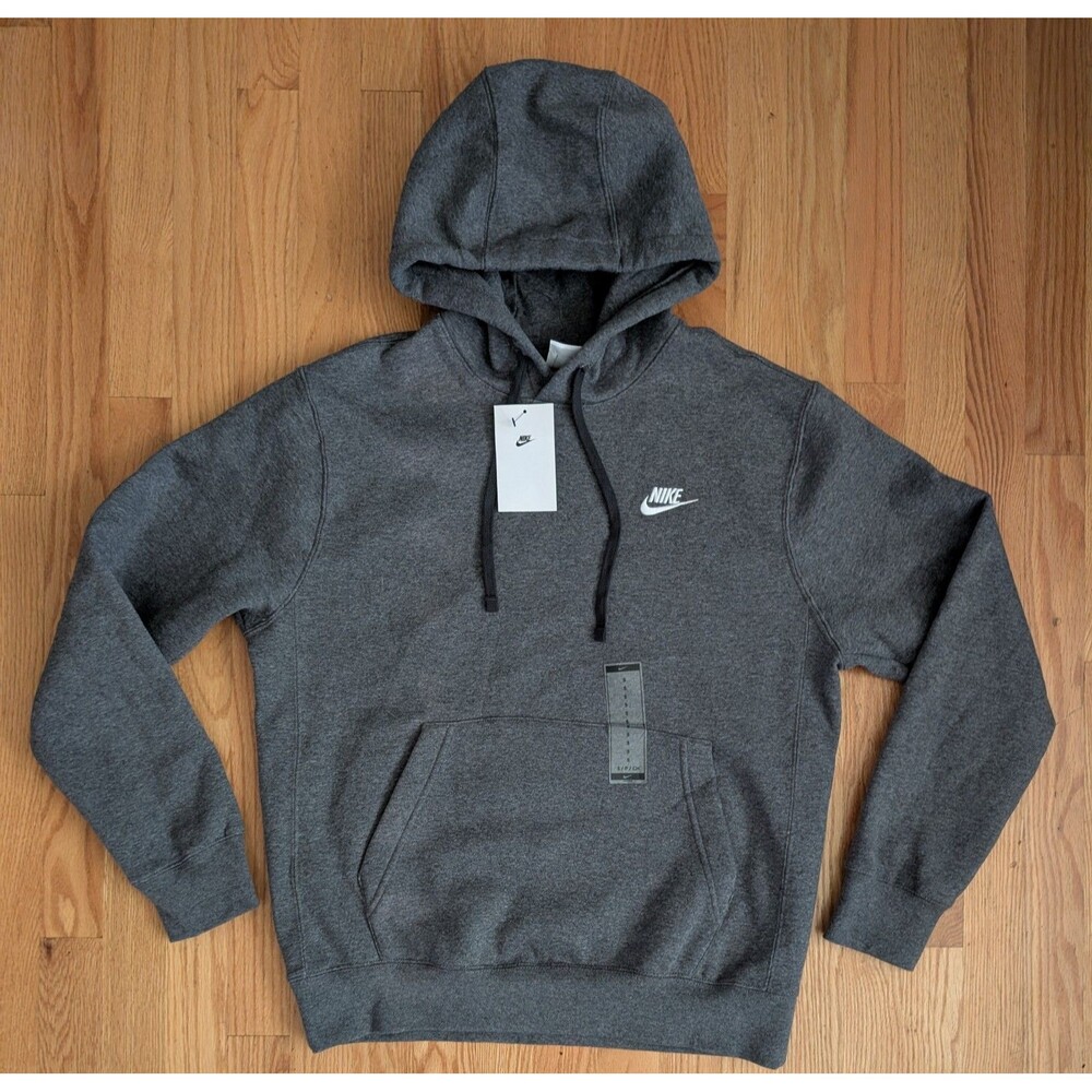 Nike Men's Club Charcoal Heather Fleece Pullover Hoodie BV2654-071 Small NWT